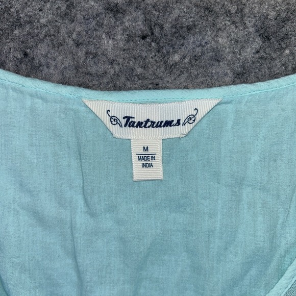 Tantrums Babydoll Top Womens M Teal Blue Embroidered Lined Lace Boho Cottagecore - Picture 6 of 9
